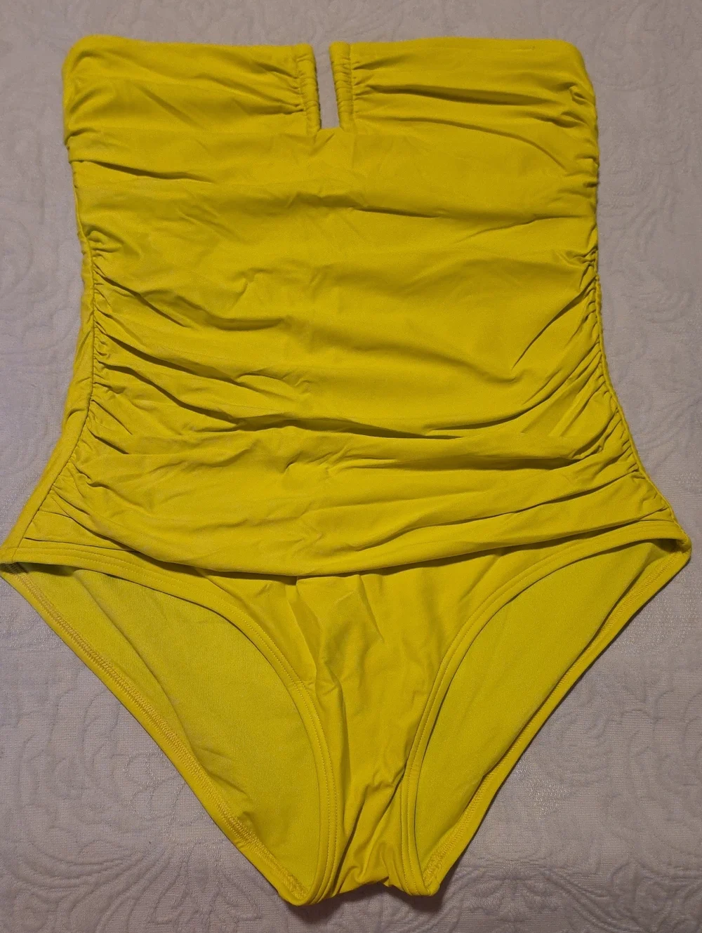 Strapless Ruched One-Piece Swimsuit in Bright Yellow - Picture 1 of 2